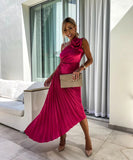 Fashion Sexy Oblique Shoulder Pleated Hollow Gown in Chic Colors