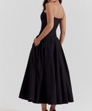 Sexy Sleeveless Plunging Dress Solid Color Polyester