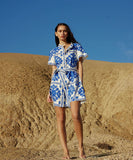 Casual Women's Printed Strapless Dress in Blue and Green