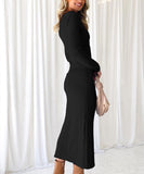 Sexy Long Sleeve Pleated Dress Multicolor Apricot Pink