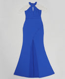 Chic Halter and Shoulder Pearl Chain Accessorize Halter Split Dress