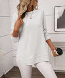 Loose Waffle Blouse Relaxed Fit Long-Sleeved Top Essentials
