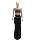 Chic Fashion Halter Short Press Drill Top with Slim-Fit Skirt for Elegant Style
