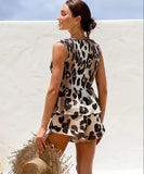 Sleeveless Red Leopard Print Top With Fitted Pants Set