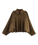 Womens Casual Suede Texture Lapel Jacket Outerwear Trendy