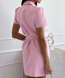 Solid Color Lace-Up Suit Group Short-Sleeved Dress in Chic Hues