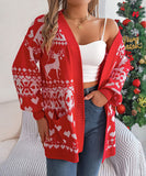 Classic Relaxed Christmas Deer Pattern Long Sleeve Cardigan