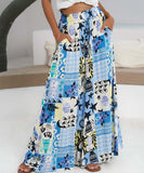 Loose Wide Leg Pants with Drawstring Waist in Blue and Black