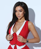 Chic Doll Neck Sleeveless Top and High-Waisted Skirt Set