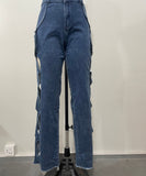 Sline Side-Cut Denim Patchwork Trousers for Trendy Style