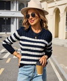 Classic Color Block Cable Knit Turtleneck Sweater Relaxed