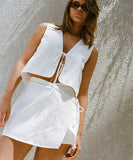 Chic White Sleeveless Vest and Short Skirt Cotton Set
