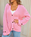 Classic Relaxed Cardigan With Pocket V Neck For Women