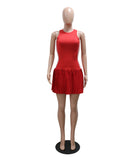 Sexy Sleeveless Round Neck Pleated Skirt in Black Red Green White