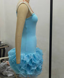 Chic Sleeveless Skew Shoulder Stretch Slim Mesh Dress with Wooden Ear Lace