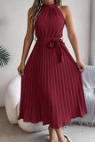 Chic Sleeveless Pleated Skirt with Standing Collar