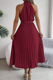 Chic Sleeveless Pleated Skirt with Standing Collar
