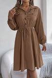 Chic Long Sleeve Button-Up Waist Shirt Dress