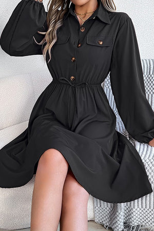 Chic Long Sleeve Button-Up Waist Shirt Dress