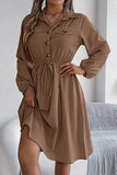 Chic Long Sleeve Button-Up Waist Shirt Dress