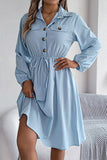 Chic Long Sleeve Button-Up Waist Shirt Dress