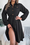 Chic Long Sleeve Button-Up Waist Shirt Dress