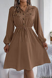 Chic Long Sleeve Button-Up Waist Shirt Dress