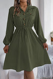 Chic Long Sleeve Button-Up Waist Shirt Dress