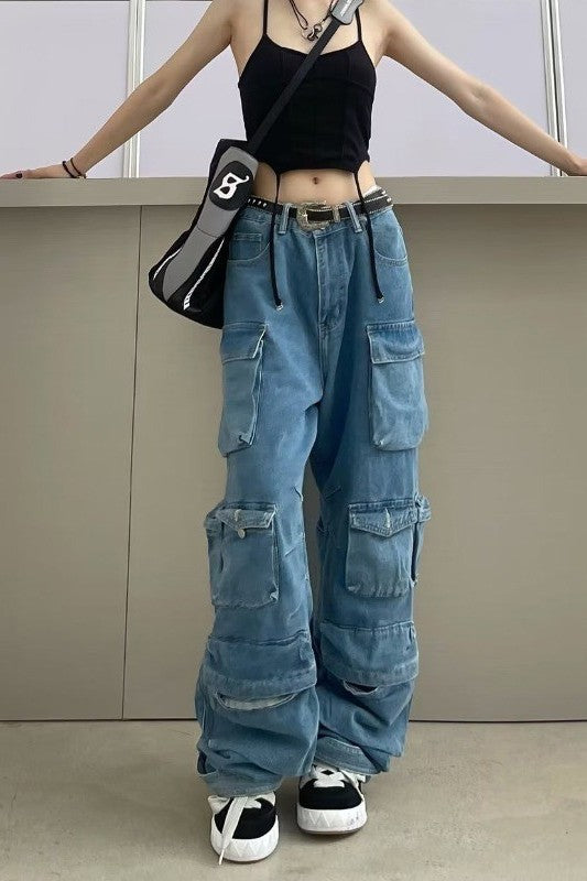 Patchwork Utility Denim Overalls