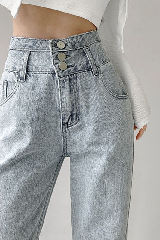 Elevated High-Waisted Wide-Leg Denim Trousers