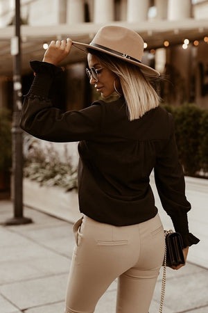 Women's Elegant V-Neck Cuff Blouse