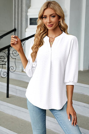 V-Neck Jacquard 3/4 Sleeve Tee