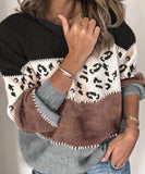 Classic Womens Leopard Patchwork Relaxed Knit Sweater