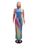Chic Long Hooded Dress With High Slit For Effortless Style