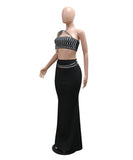 Chic Fashion Halter Short Press Drill Top with Slim-Fit Skirt for Elegant Style