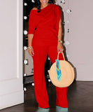 Chic Two-Piece Straight-Leg Suit with Asymmetrical Sleeve Design