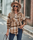 Collared Long Sleeve Pocket Casual Check Shirt Polyester
