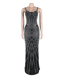 Classic Wrap Dress With High Waist Full Length Diamond Trim