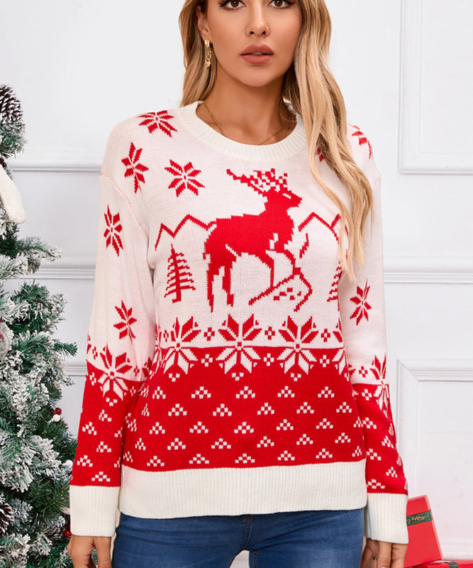 Classic Christmas Tree Print Round Neck Pullover For Women