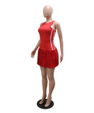 Sexy Sleeveless Round Neck Pleated Skirt in Black Red Green White