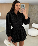 Lace Cutout Casual Long Sleeve Two Piece Polyester Set