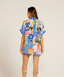 Positioned Print Open Cardigan Shirt And Short Pants Set