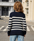Classic Color Block Cable Knit Turtleneck Sweater Relaxed
