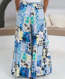Loose Wide Leg Pants with Drawstring Waist in Blue and Black