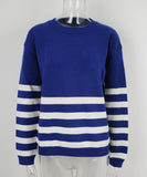 Relaxed Patchwork Striped Sweater With Round Neck Casual
