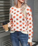 Classic Relaxed Womens Leafy Christmas Round Neck Sweater