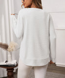 Loose Waffle Blouse Relaxed Fit Long-Sleeved Top Essentials