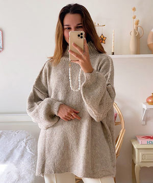Relaxed Semi High Neck Pullover Sweater For Everyday Wear