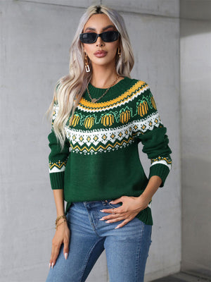Relaxed Classic Christmas Round Neck Sweater For Women