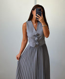 Sleeveless Tank Top Two Piece Set With Pleated Sleeves Women